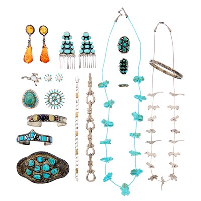 Lot 1222 - Group of Silver, Metal, Turquoise and Hardstone Jewelry