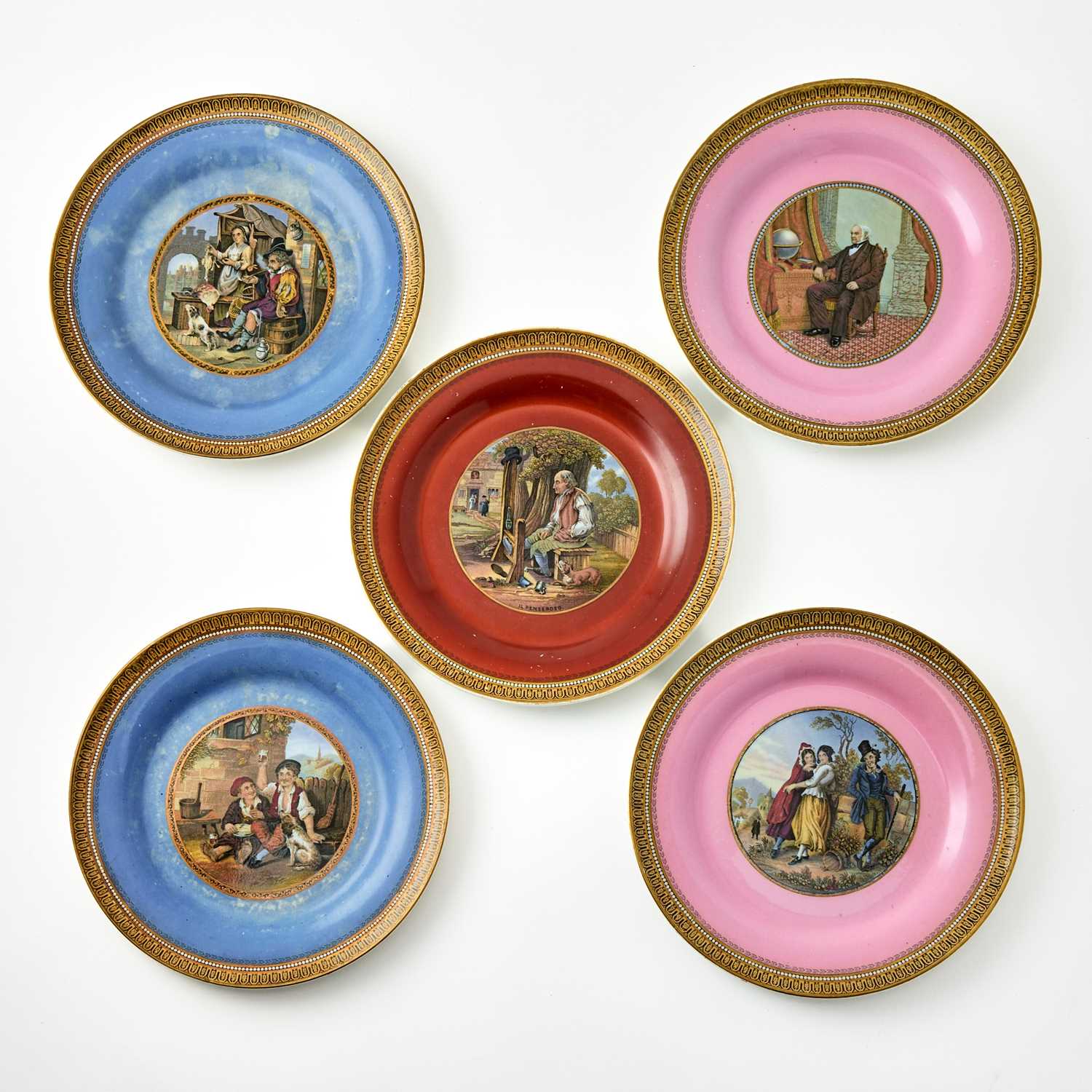 Lot 141 - Five English Transfer Decorated Porcelain Cabinet Plates