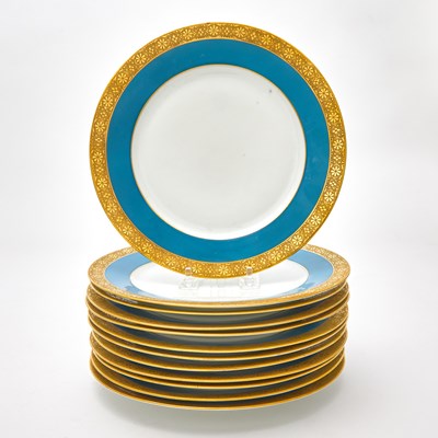 Lot 230 - Twelve Austrian Porcelain Gilt and Blue Decorated Dinner Plates