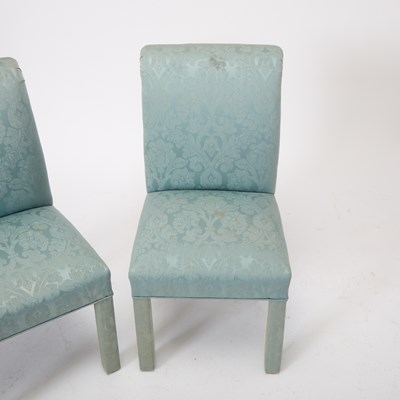 Lot 196 - Set of Eight Blue Silk Damask Upholstered Dining Chairs