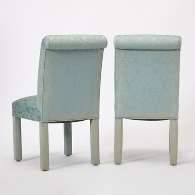 Lot 196 - Set of Eight Blue Silk Damask Upholstered Dining Chairs