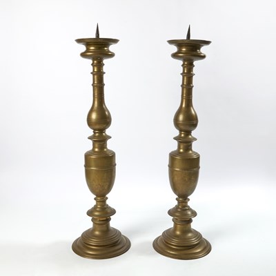 Lot 240 - Pair of Italian Baroque Large Brass Pricket Candlesticks