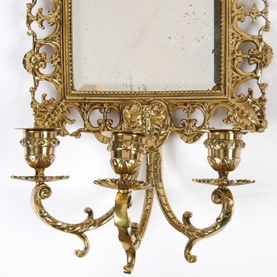 Lot 158 - Pair of Brass Mirrored Three-Light Sconces