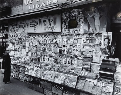 Lot 15 - Berenice Abbott, Newsstand, East 32nd Street and Third Avenue, Manhattan, 1935
