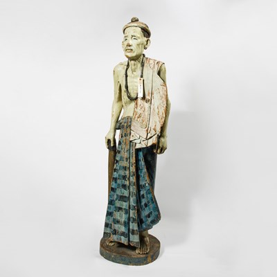 Lot 537 - Burmese Painted Wood Figure of a Man