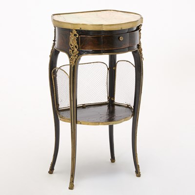 Lot 409 - Louis XV Style Marble, Part-Ebonized and Lacquered Panel Occasional Table