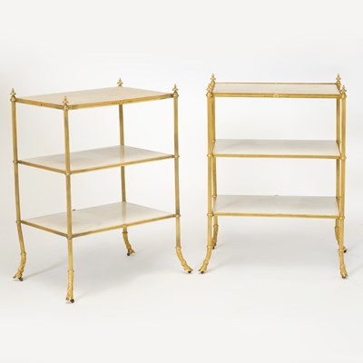 Lot 421 - Pair of Maison Jansen Style Gilt-Metal and Marble Three-Tier End Tables