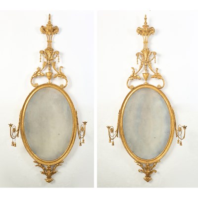 Lot 459 - Pair of George III Giltwood Oval Girandoles