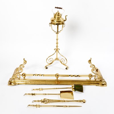 Lot 523 - Group of Victorian Brass Fireplace equipment