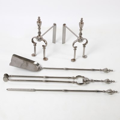 Lot 155 - Group of Silvered Metal Fireplace Tools