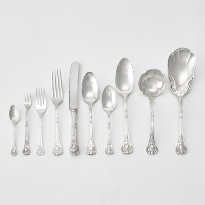 Lot 156 - American Assembled Silver Plated “Antique Egyptian/Scarab” Pattern Flatware Service