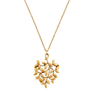 Lot 1203 - Tiffany & Co., Paloma Picasso Gold 'Olive Leaf' Pendant-Necklace