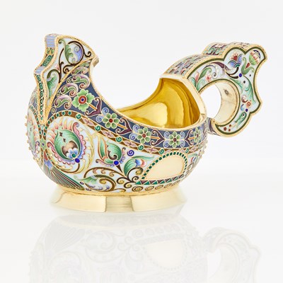 Lot 55 - Russian Silver-Gilt and Cloisonné Enamel Kovsh