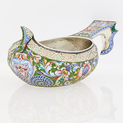 Lot 49 - Russian Silver-Gilt and Cloisonné Enamel Kovsh