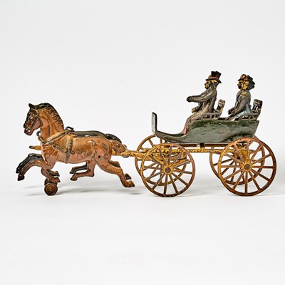 Lot 1218 - Painted Cast Iron Horse-drawn Buggy Toy