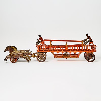 Lot 1214 - Ideal Painted Cast Iron Three Horse Hook and Ladder Fire Wagon Toy