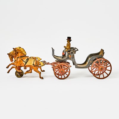 Lot 1207 - Pratt & Letchworth Painted Cast Iron Horse-drawn Barouche Toy