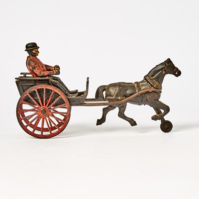Lot 305 - Painted Cast Iron Horse-drawn Small Wagon Toy