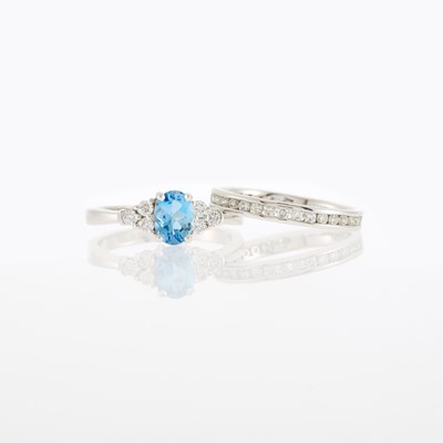 Lot 1221 - White Gold, Aquamarine and Diamond Ring and Diamond Band Ring