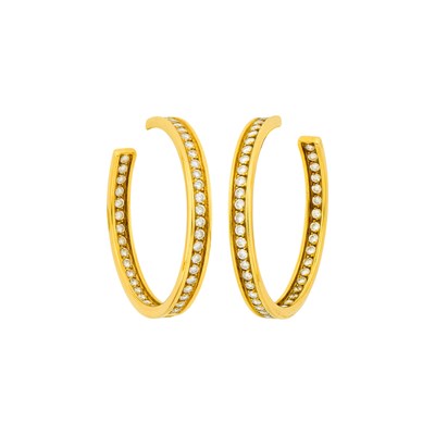 Lot 3 - Cartier Pair of Gold and Diamond Hoop Earrings