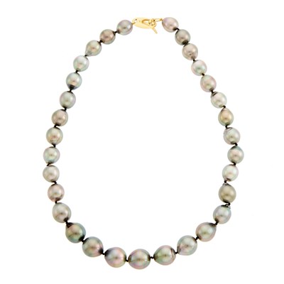 Lot 1193 - Tahitian Gray Baroque Cultured Pearl Necklace with Gold Clasp