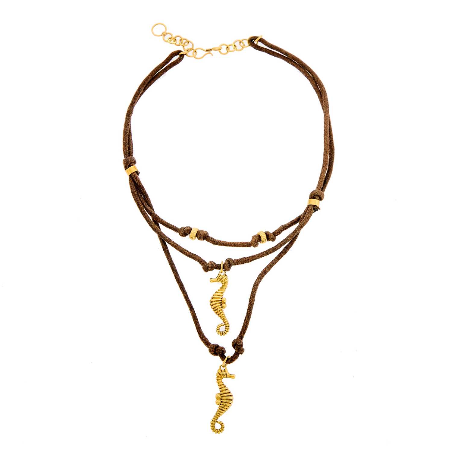 Lot 1022 - Piccini Gold Seahorse and Cord Pendant-Necklace