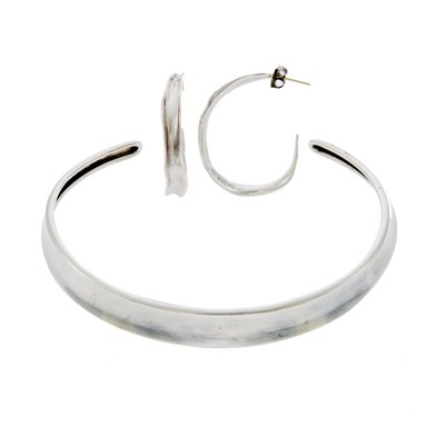 Lot 1213 - Robert Lee Morris Silver Torque Necklace and Pair of Hoop Earrings