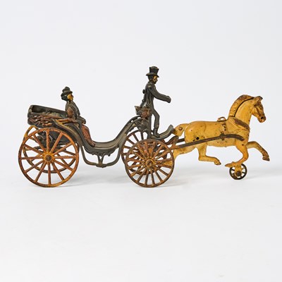 Lot 1228 - Painted Cast Iron Horse-drawn Buggy Toy