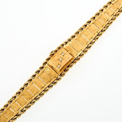 Lot 1066 - Lady's Gold and Diamond Bracelet-Watch