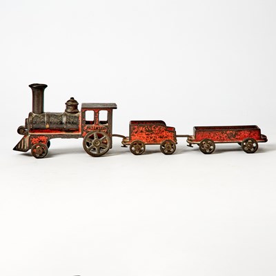 Lot 299 - Painted Cast Iron Locomotive and Tender Toy