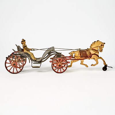 Lot 302 - Painted Cast Iron Horse-drawn Buggy Toy