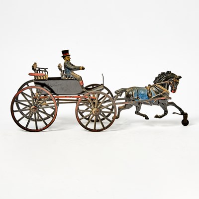 Lot 297 - Painted Cast Iron Horse-drawn Buggy Toy