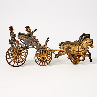 Lot 1226 - Painted Cast Iron Horse-drawn Buggy Toy