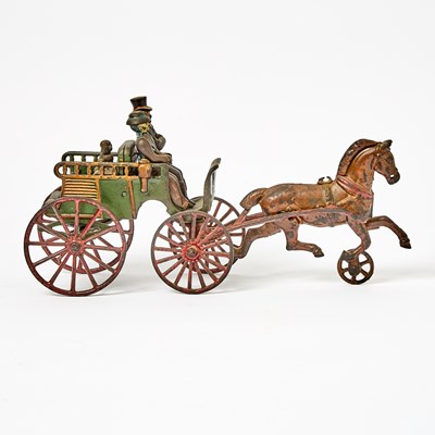 Lot 1225 - Painted Cast Iron Horse-drawn Buggy Toy