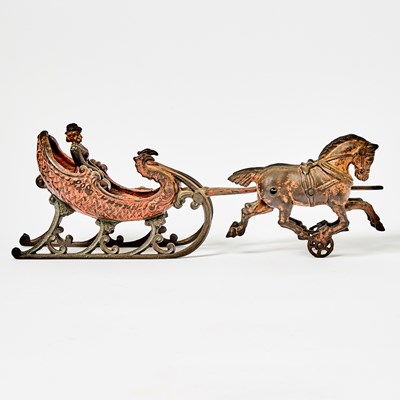 Lot 1231 - Painted Cast Iron Two Horse-drawn Sleigh