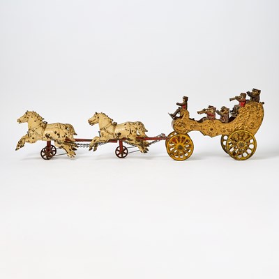 Lot 1208 - Hubley Painted Cast Iron Four Horse-drawn Band Wagon