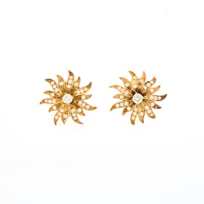 Lot 1100 - Pair of Gold and Diamond Flower Earclips