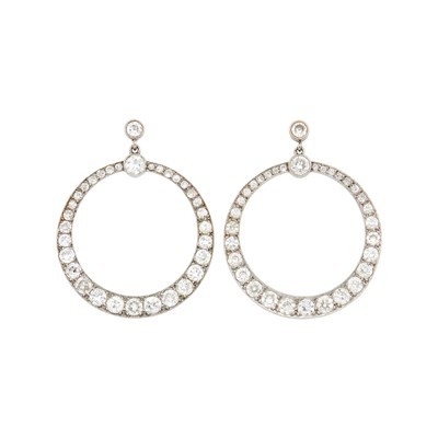 Lot 158 - Pair of Platinum and Diamond Hoop Pendant-Earrings