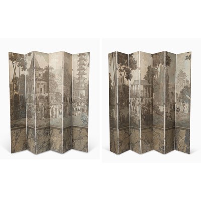 Lot 255 - French Thirteen Panel Grisaille Wallpaper Screen