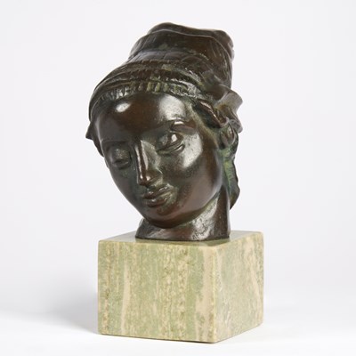 Lot 250 - After Carl Milles, "Little European Head" Patinated Bronze on a Marble Base