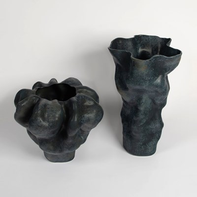 Lot 204 - Two L'Objet Blue Porcelain "Timna" Vases