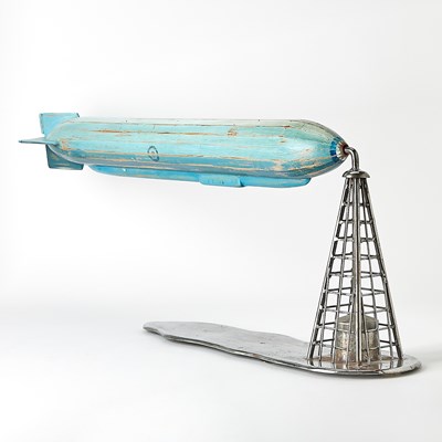 Lot 205 - Chrome Metal and Painted Wood Zeppelin Model