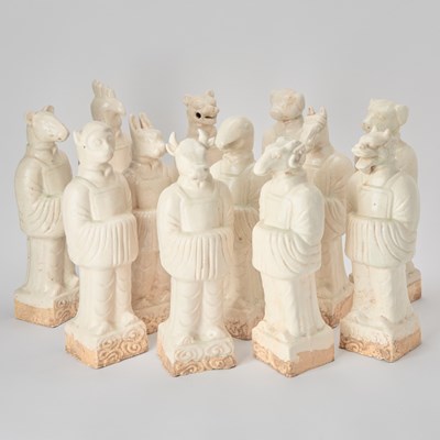 Lot 175 - Set of Twelve Cream Glazed Chinese Pottery Zodiac Figures