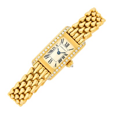 Lot 108 - Cartier Paris Gold and Diamond 'Tank Allongée' Wristwatch