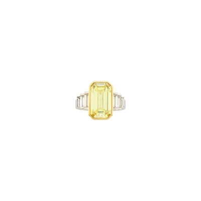 Lot 173 - Platinum, Gold, Fancy Yellow Diamond and Diamond Ring