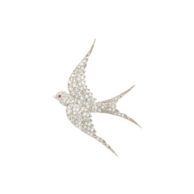 Lot 163 - J.E. Caldwell & Co. Platinum and Diamond Swallow Brooch