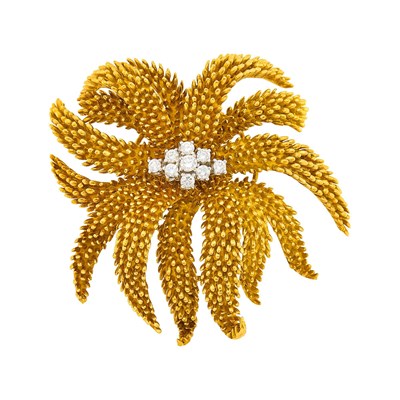 Lot 120 - Two-Color Gold and Diamond flower Brooch