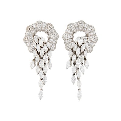 Lot 45 - Pair of White Gold and Diamond Pendant-Earclips