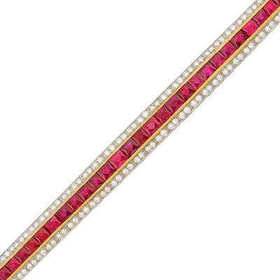 Lot 232 - Platinum, Gold, Ruby and Diamond Bracelet
