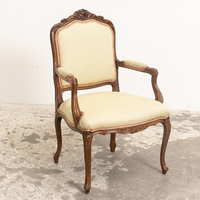 Lot 288 - Louis XV Style Stained Wood Upholstered Fauteuil